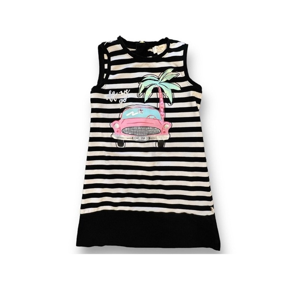 Kate Spade Girls 7 Black/White Striped Sleeveless “Off We Go” Road Trip Dress - Picture 1 of 12